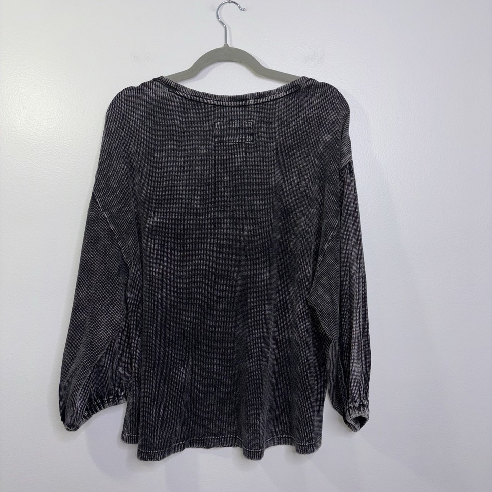 Pilcro anthropologie Black Waffle Knit Balloon Puff Sleeve Size Large - Picture 2 of 5